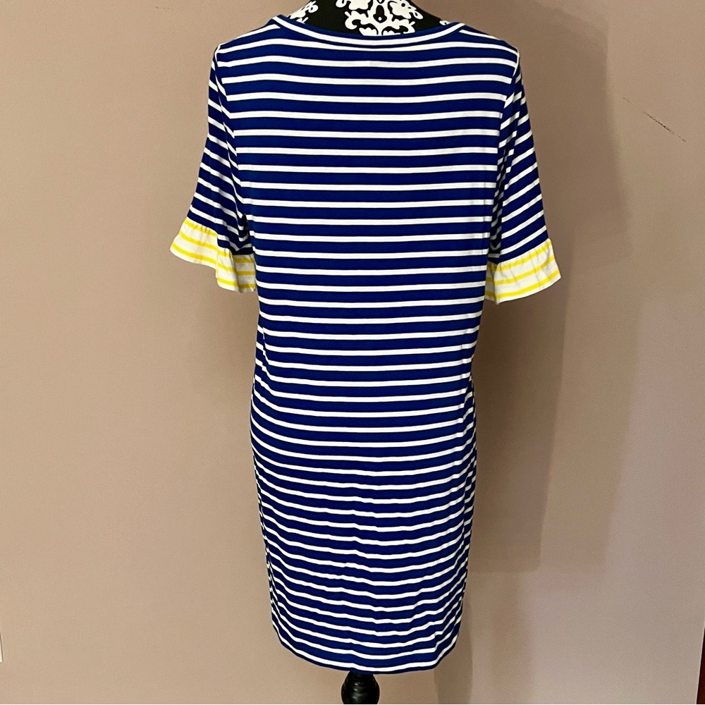 BODEN Imogene Striped Cotton- Blend Jersey Dress with Ruffle Sleeves - Picture 5 of 9